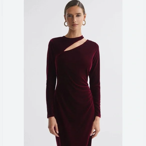 Reiss Dresses Reiss Macey Velvet Cutout Long Sleeve Ruched